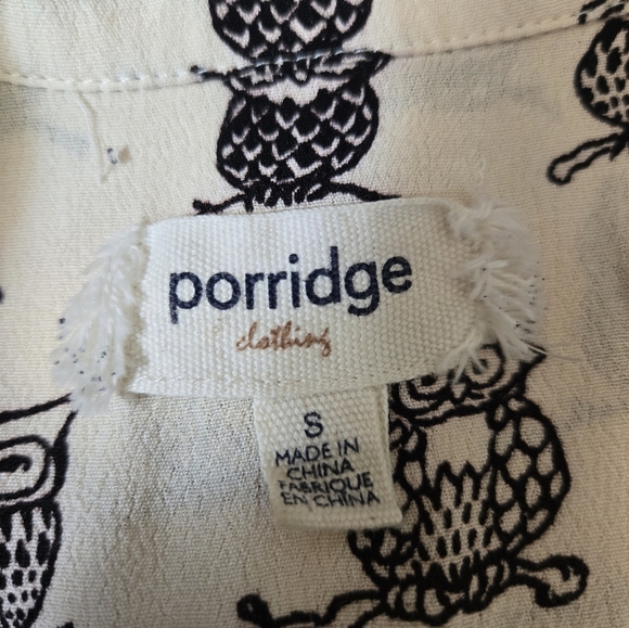 PORRIDGE ANTHROPOLOGIE Cream Owl Print Button-Up Shirt. Size Small - Picture 13 of 13